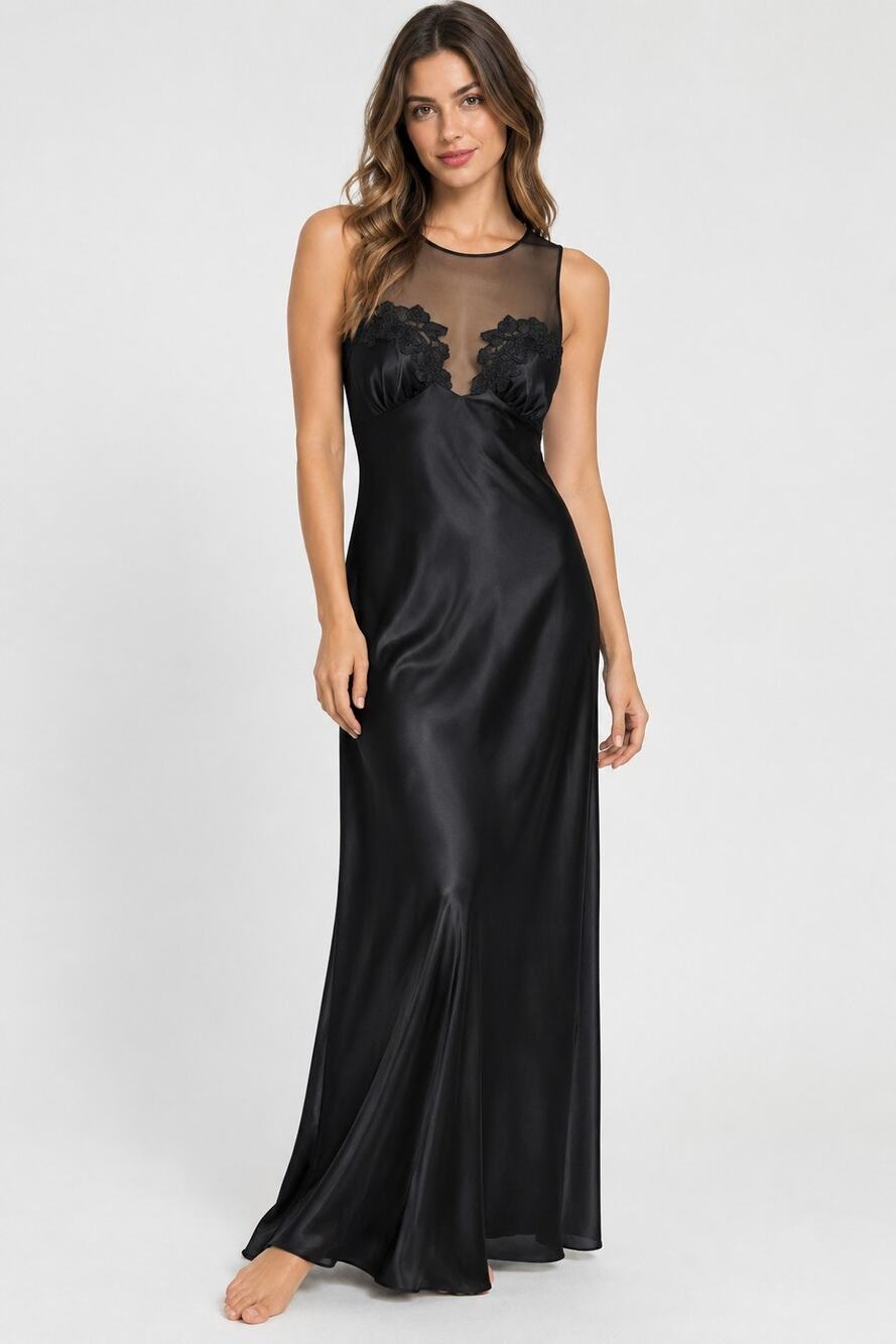 Vintage Vanity Fair Budoir Black Maxi Gown Small Slip Dress